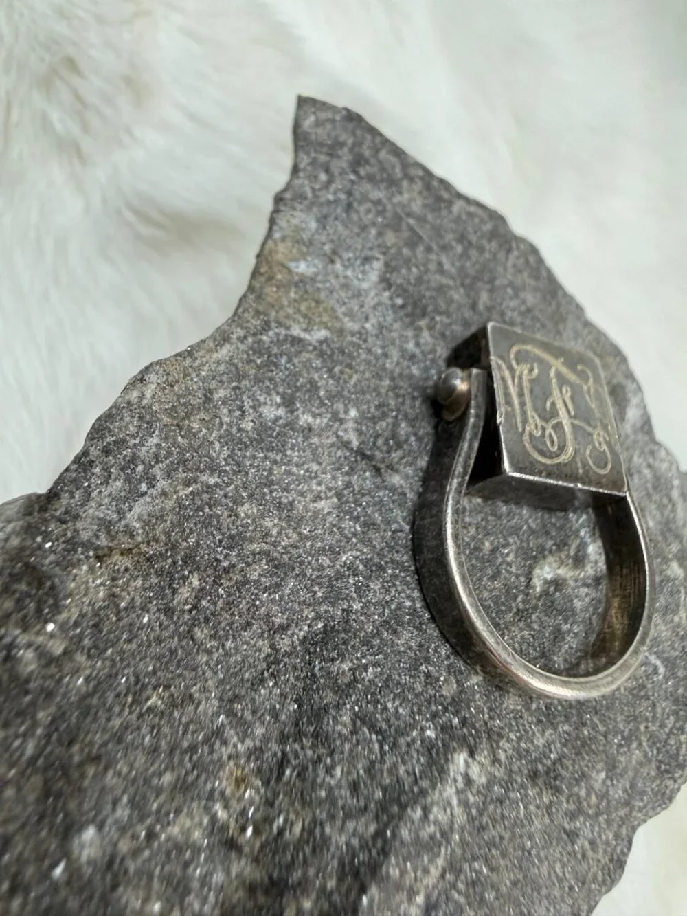 Vintage Sterling Silver Etched Palm Tree & Monogram Spin Ring Size 5.75